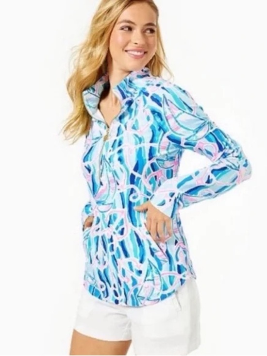Lilly Pulitzer Tops - Lilly Pulitzer UPF 50+ Skipper Popover Top in Skim Blue Reel Nauti Sz XXS